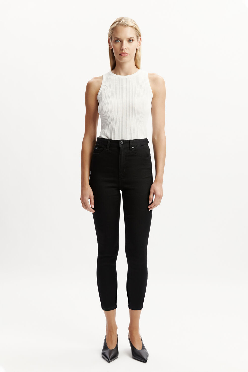 KHLOE HI CROP JEAN IN BLACK in colour CAVIAR