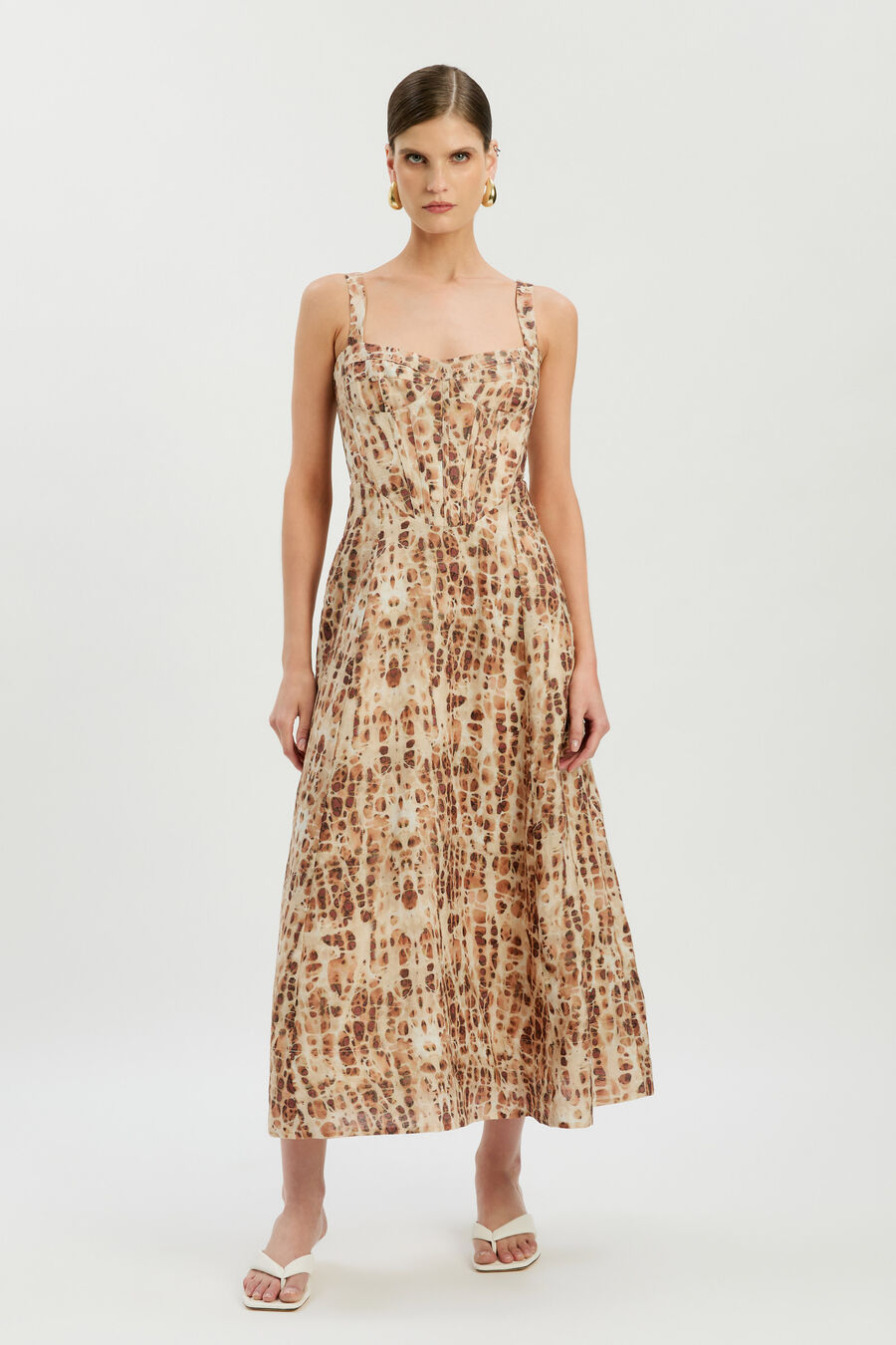 LILAH CORSET MIDI DRESS in colour PEBBLE PRI