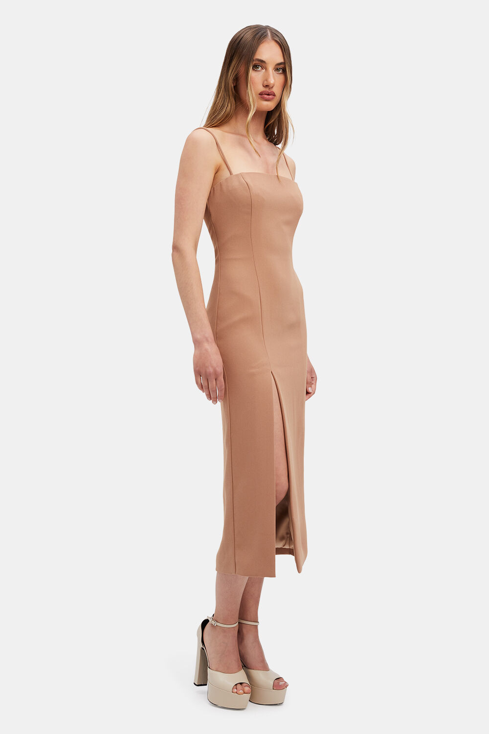 MERCER MIDI DRESS in colour TAN