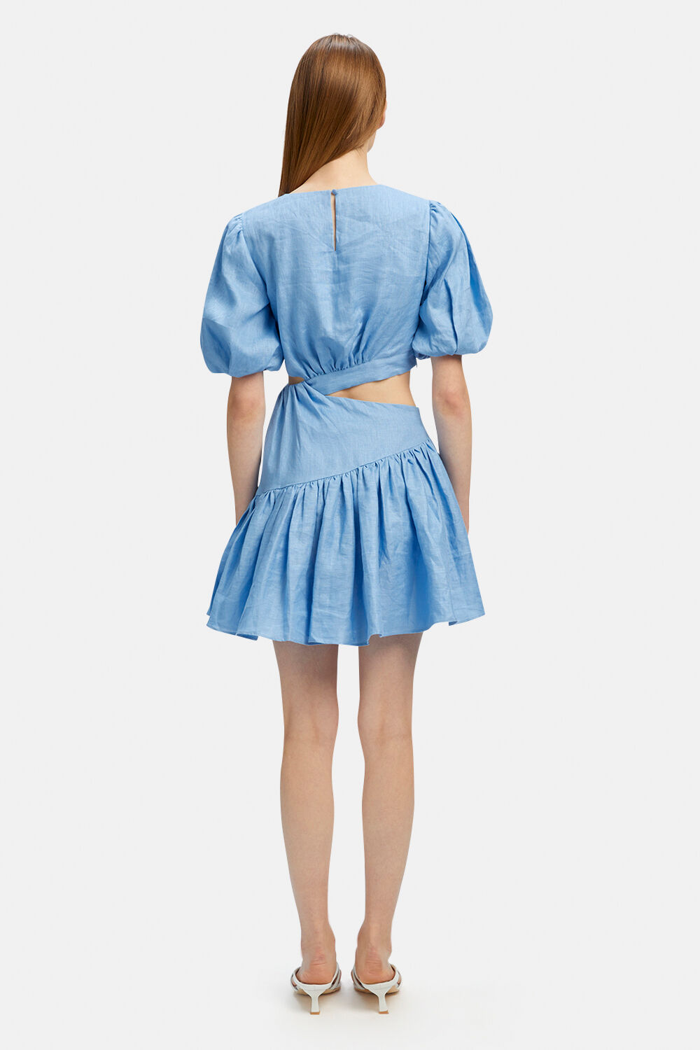 MIMI LINEN MINI DRESS in colour CERULEAN
