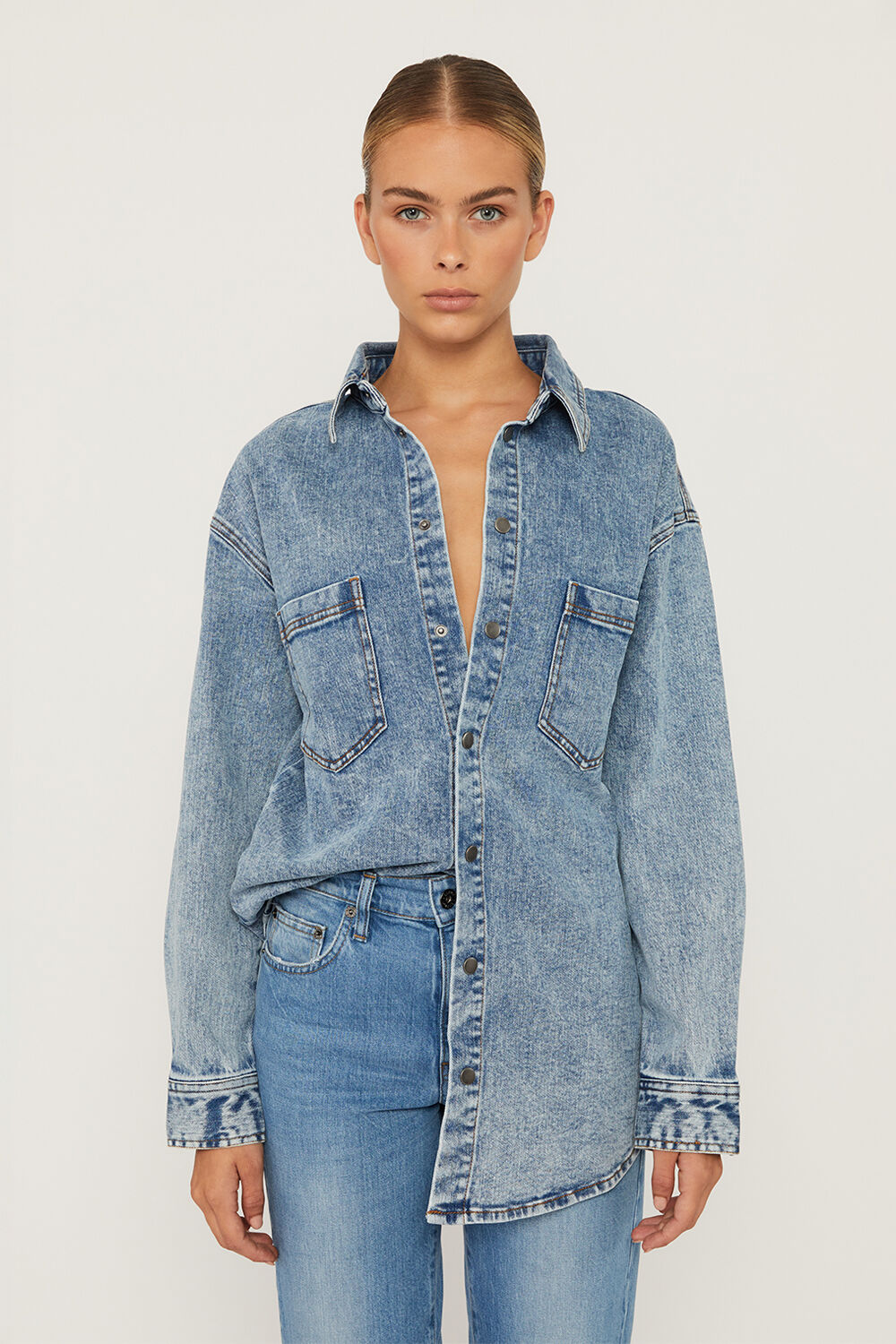 Oversized Denim Shirt in Acid | Bardot