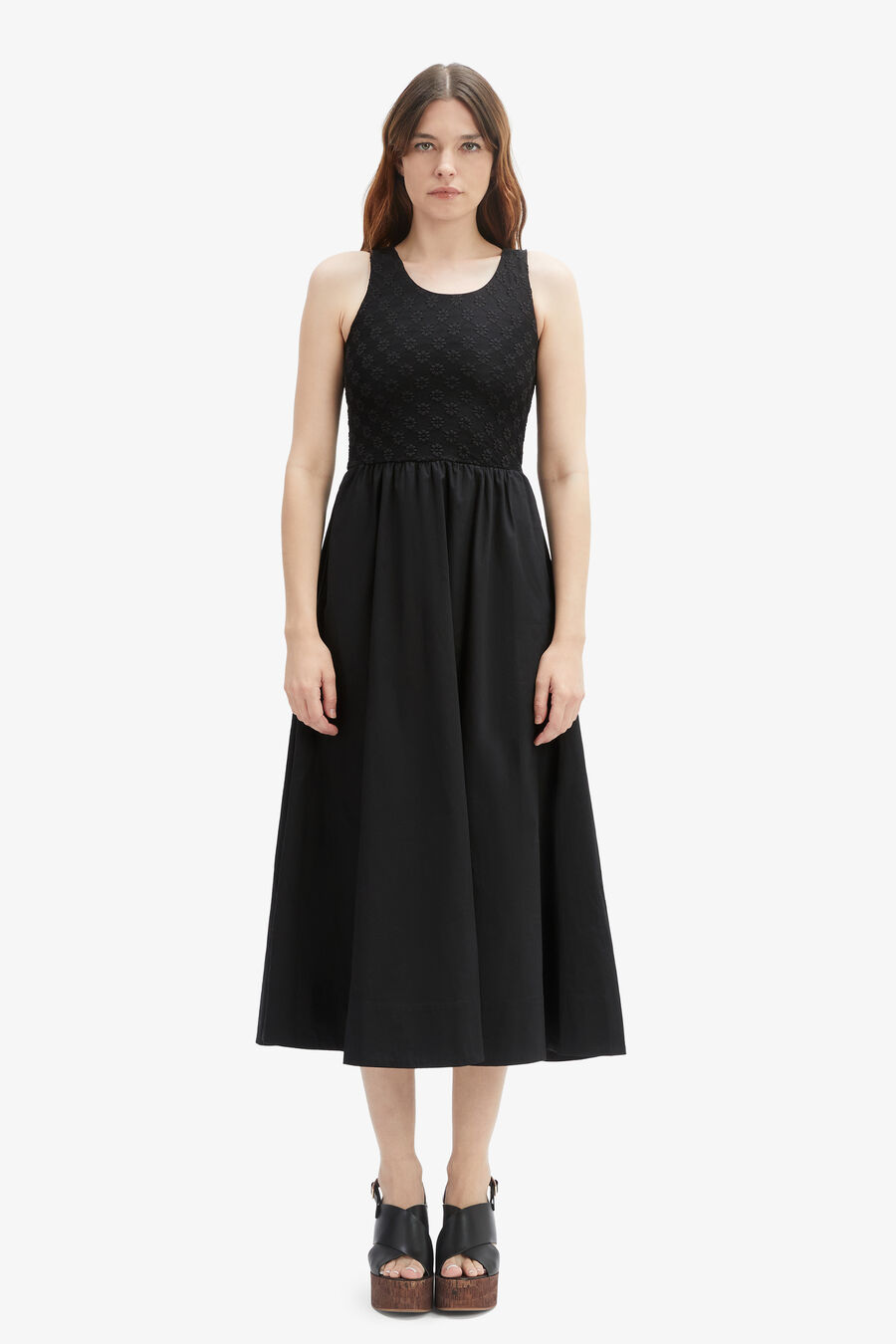 BRYONY LACE POPLIN MIDI DRESS in colour BLACK