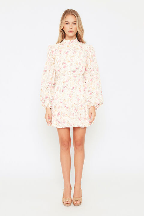 HENDRY FLORAL MINI DRESS in colour ROSE TAN