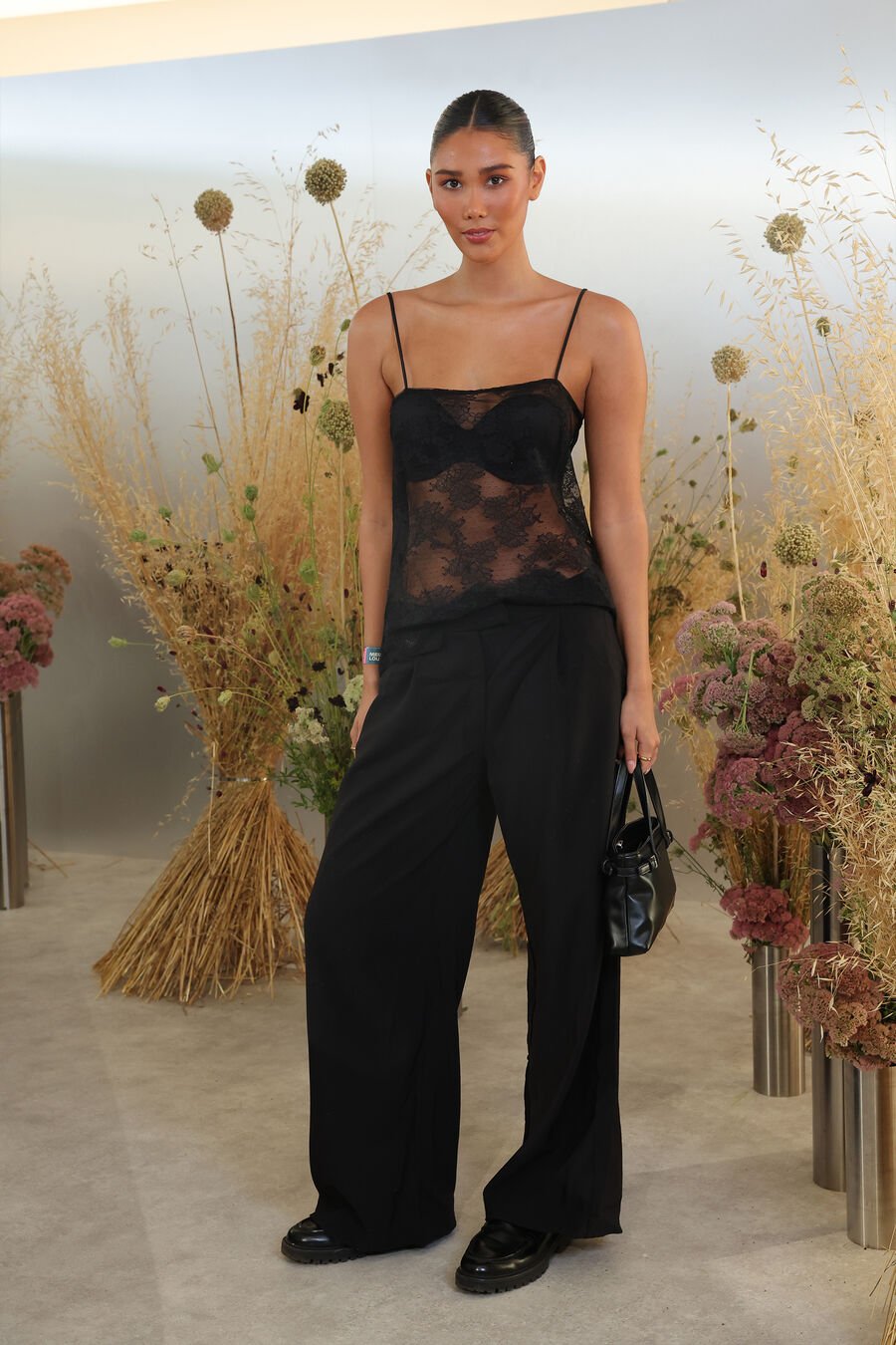 HILDIE SHEER LACE CAMI in colour BLACK