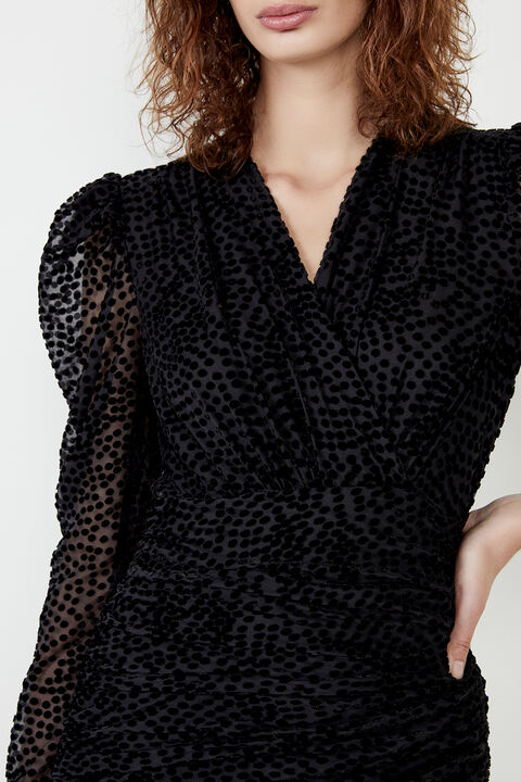 SPOT VELOUR MINI DRESS in colour CAVIAR