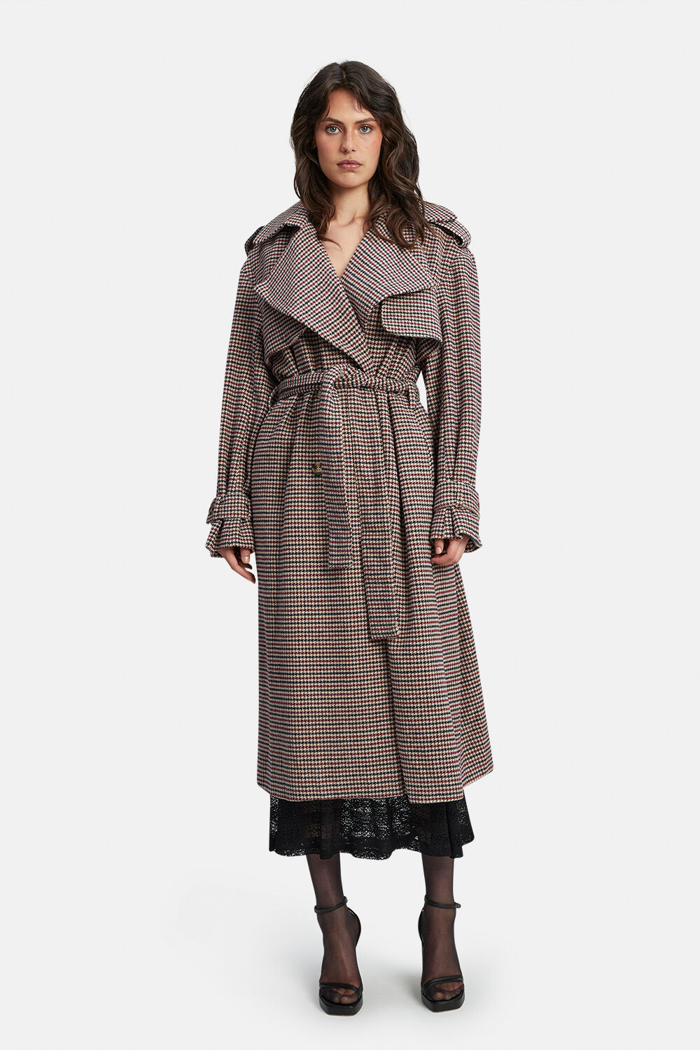 OVERSIZED CHECK TRENCH in colour CAVIAR