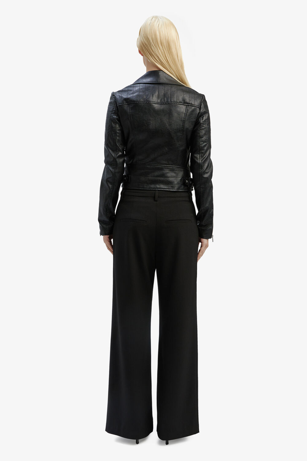 KORA VEGAN LEATHER BIKER JACKET in colour CAVIAR