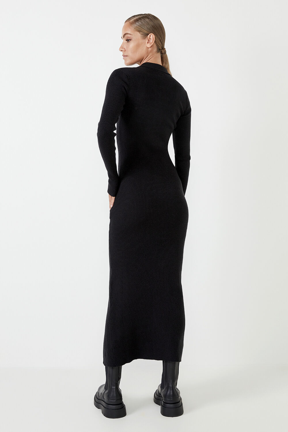 Collar Knit Dress in Black | Bardot