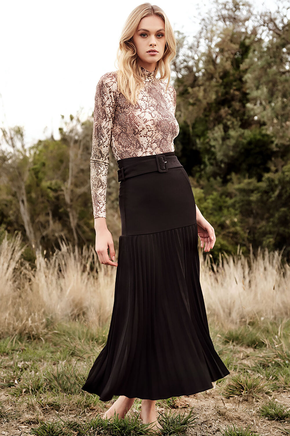 Bardot green pleated skirt clearance