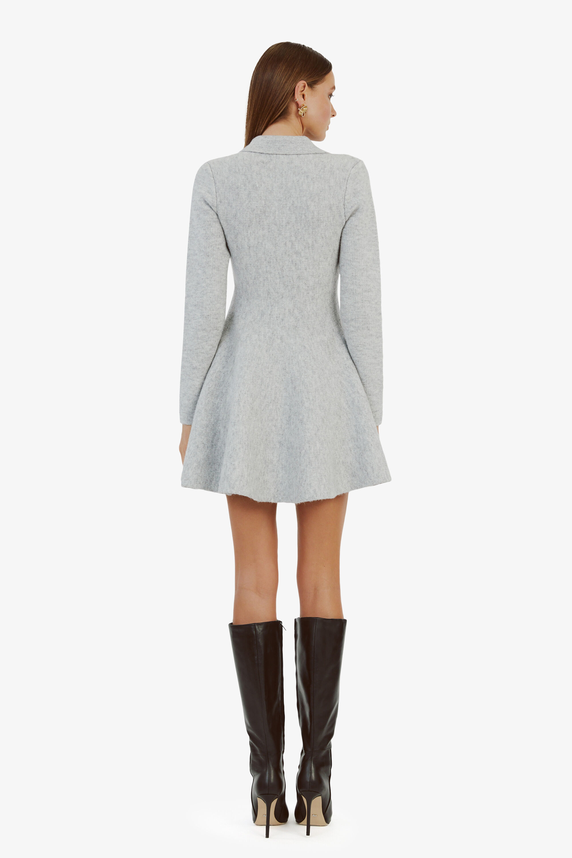 Lexter Mini Volume Knit Dress In Dove Grey | Bardot