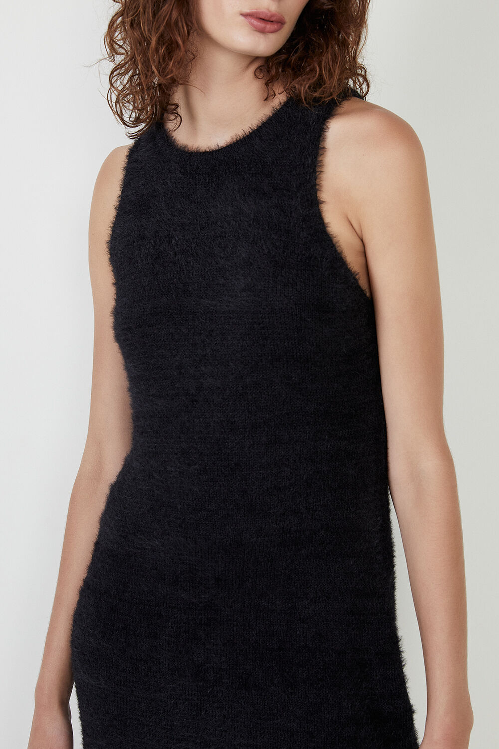 The Fluffy Knit Dress in Black Bardot
