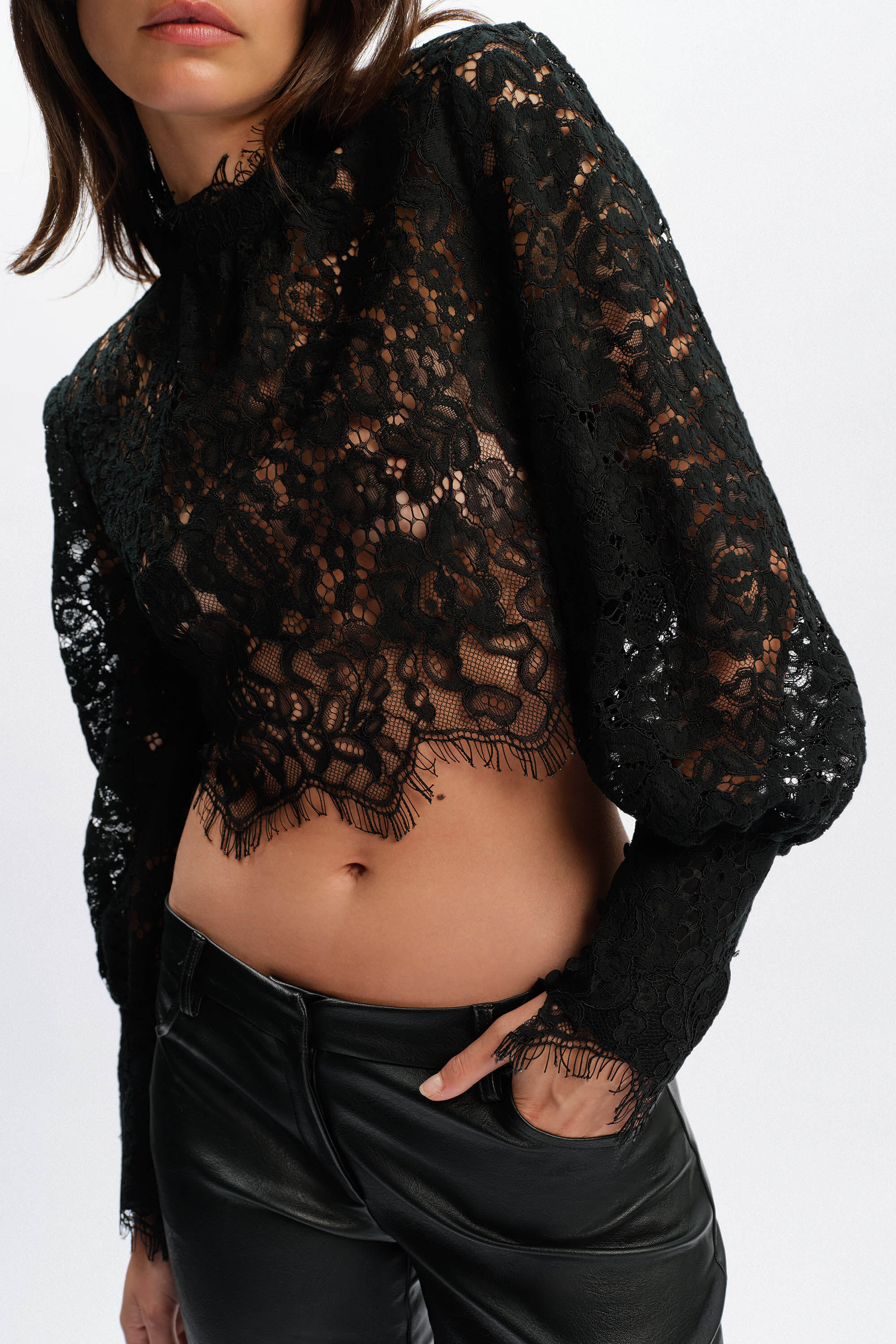 Georgia Long Sleeve Lace Top In Black | Bardot