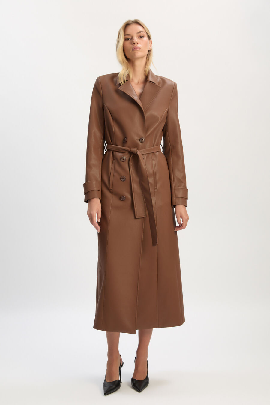 Vegan Leather Longline Coat