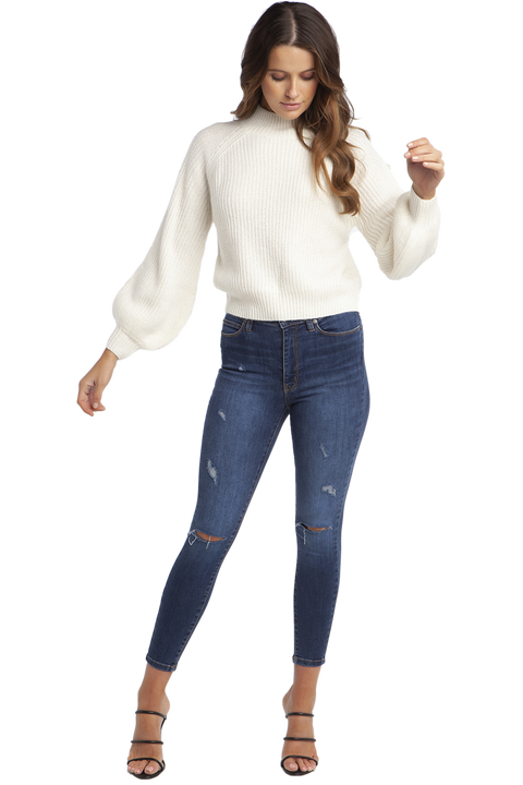 BELLE SLEEVE KNIT JUMPER in colour CLOUD DANCER