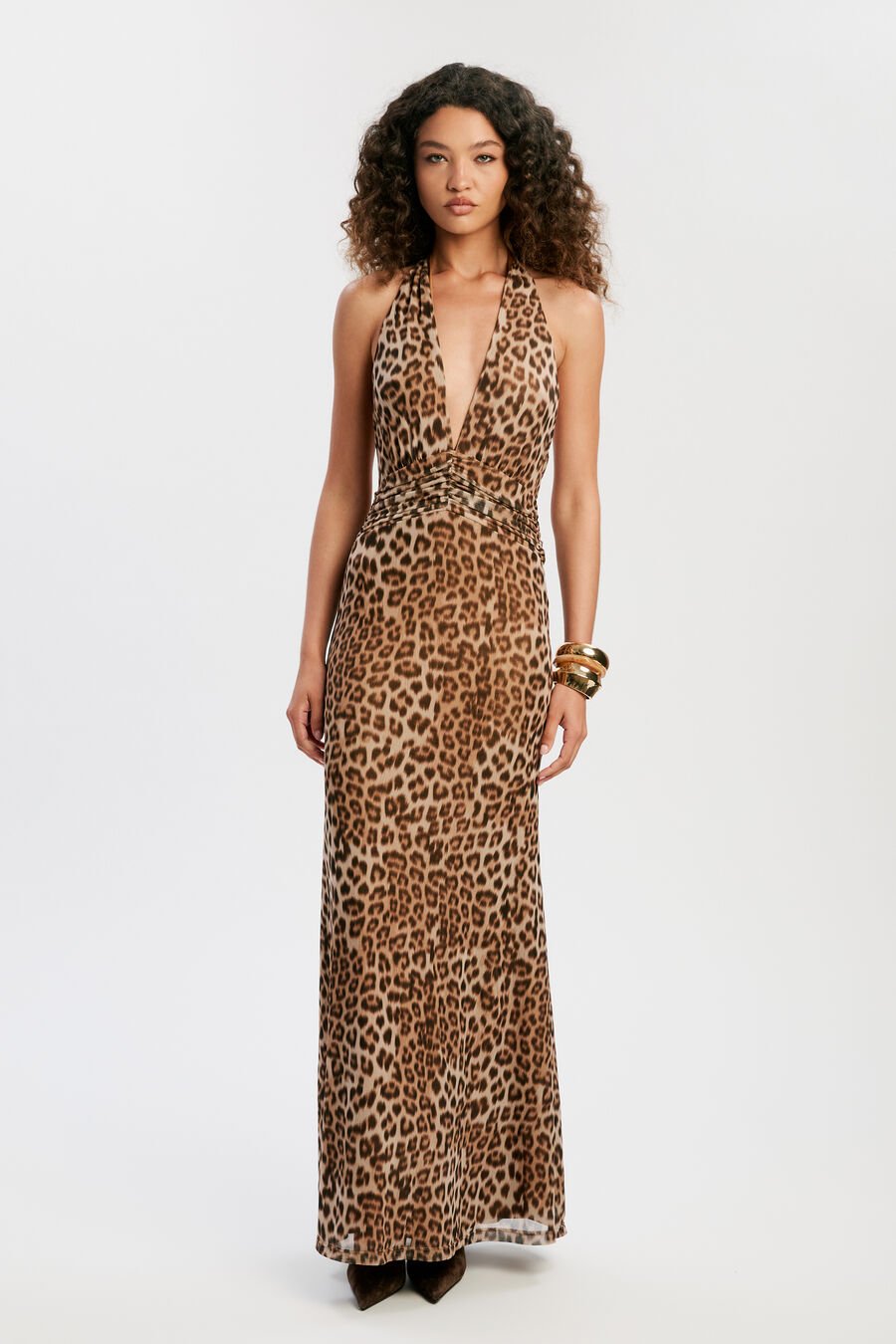 ELERA PRINTED MESH MAXI DRESS in colour Brown Leopard