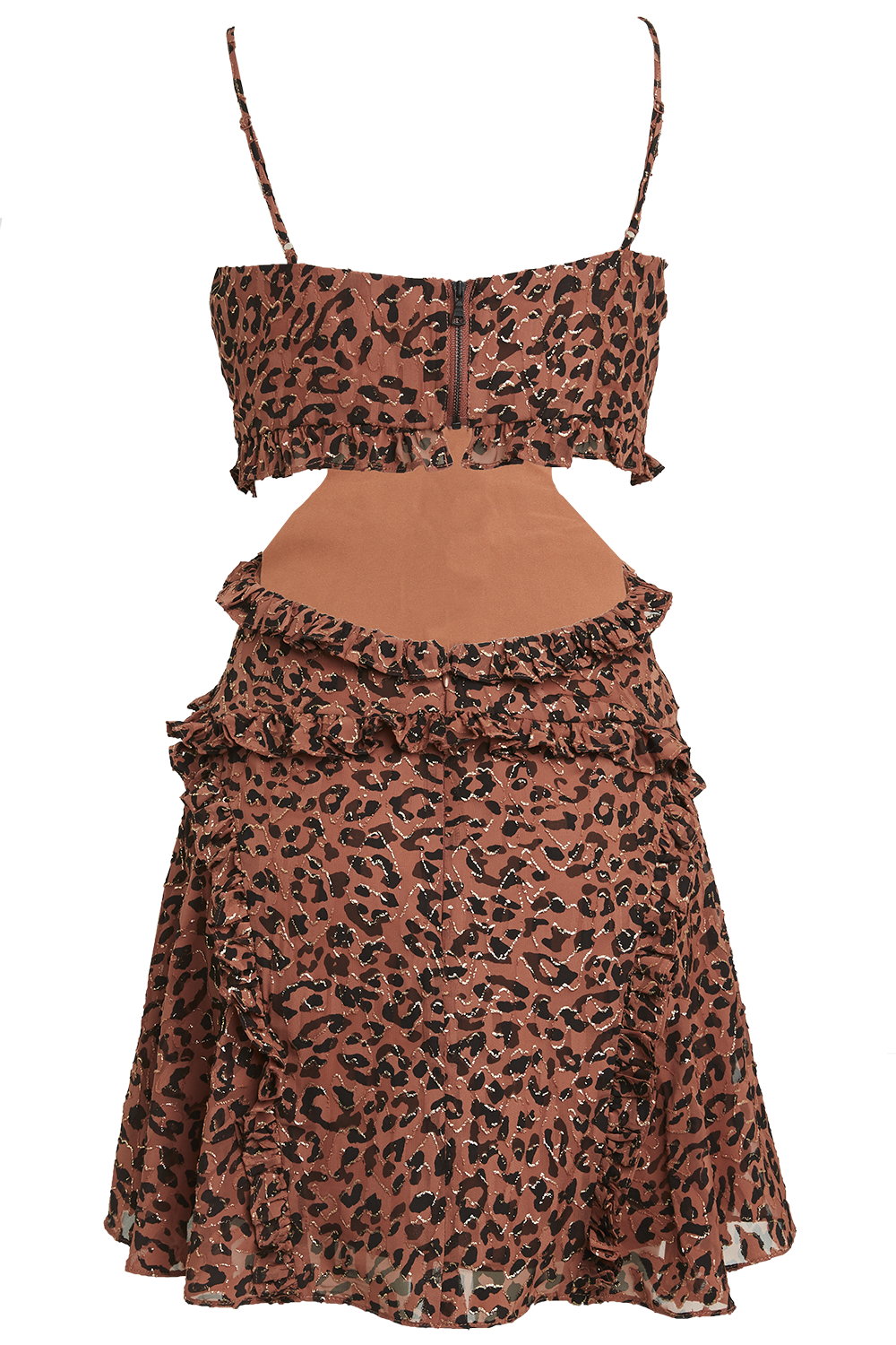LEOPARD FRILL DRESS in colour COPPER COIN
