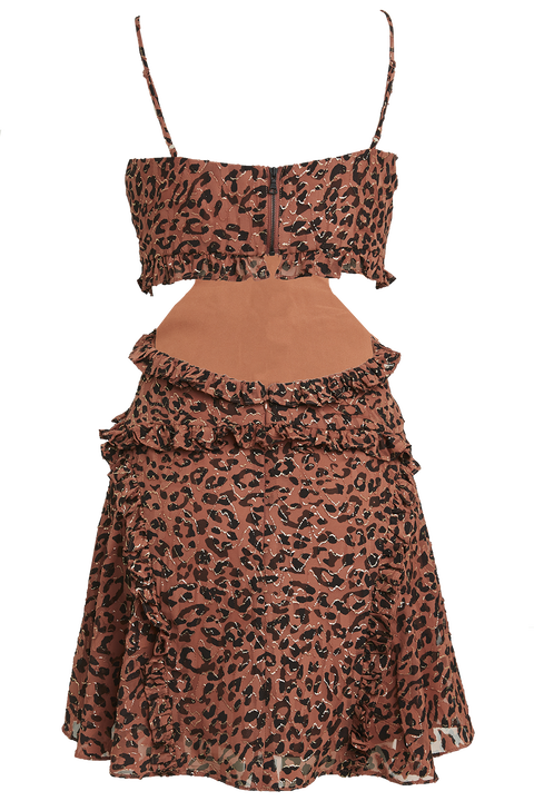 LEOPARD FRILL DRESS in colour COPPER COIN