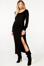 MAXI KNIT SPLIT DRESS in colour CAVIAR