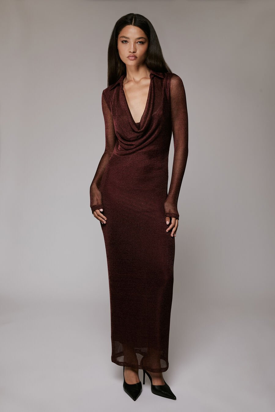 LOREL LUREX MIDI DRESS in colour DEEP PLUM