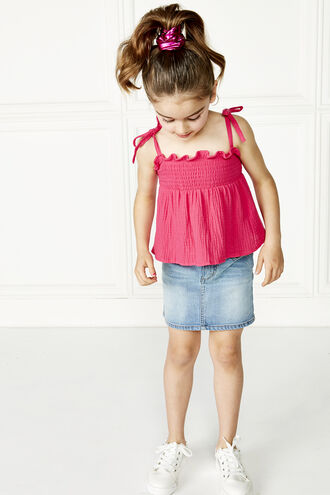 NORA SHIRRED TOP in colour SHOCKING PINK