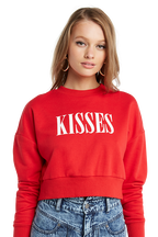 KISSES CROP SWEAT TOP in colour CRIMSON