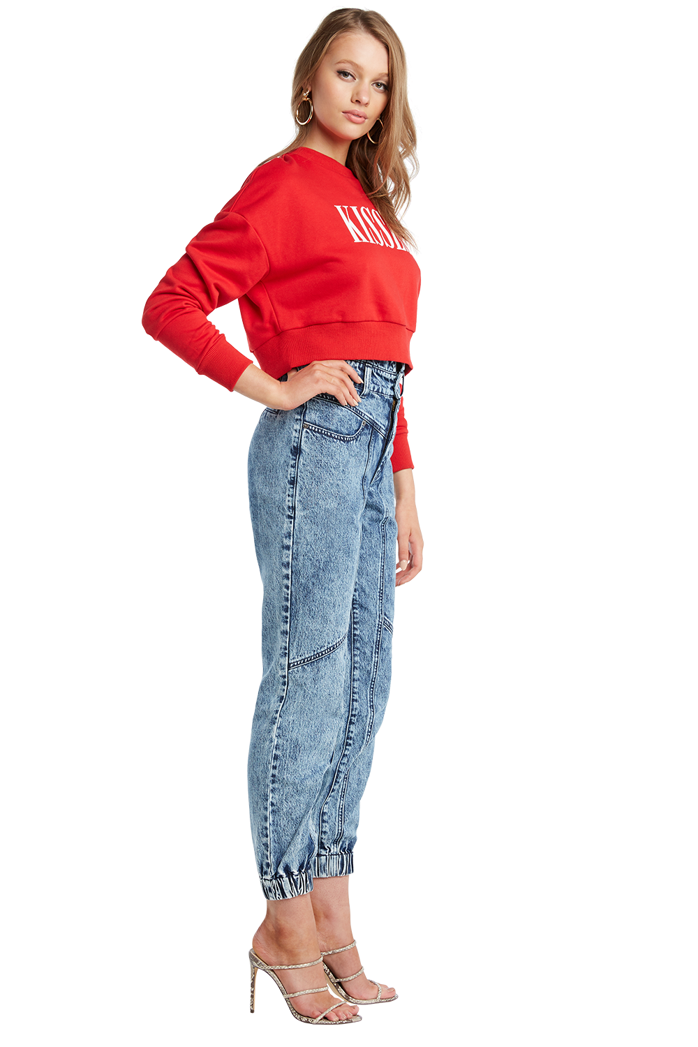 KISSES CROP SWEAT TOP in colour CRIMSON