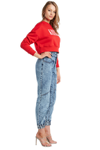 KISSES CROP SWEAT TOP in colour CRIMSON