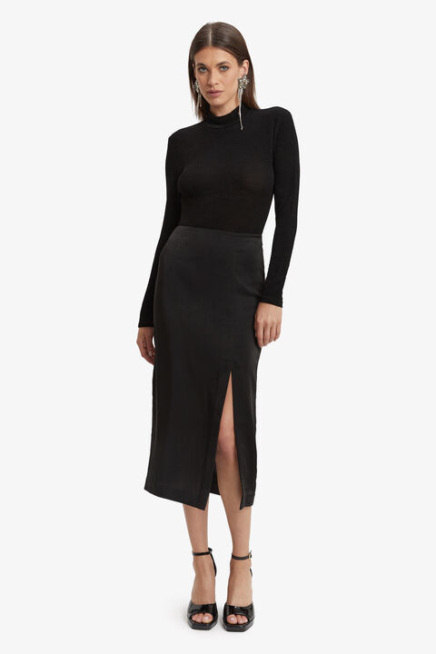 REAGAN MIDI SLIT SKIRT in colour CAVIAR