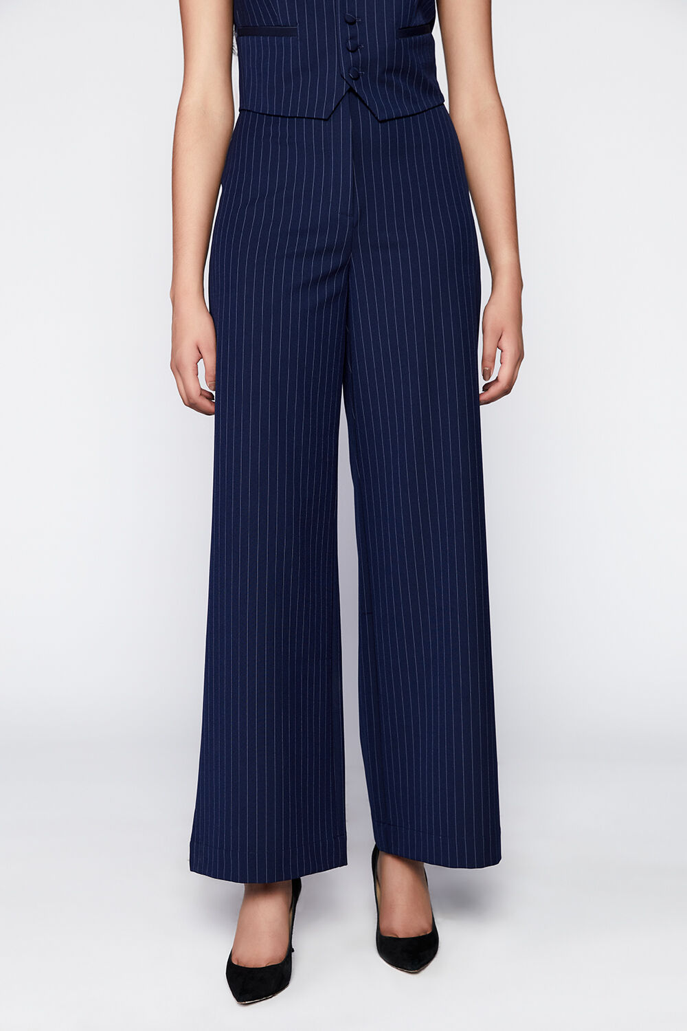 PIN STRIPE WIDE LEG PANT in colour BLACK IRIS