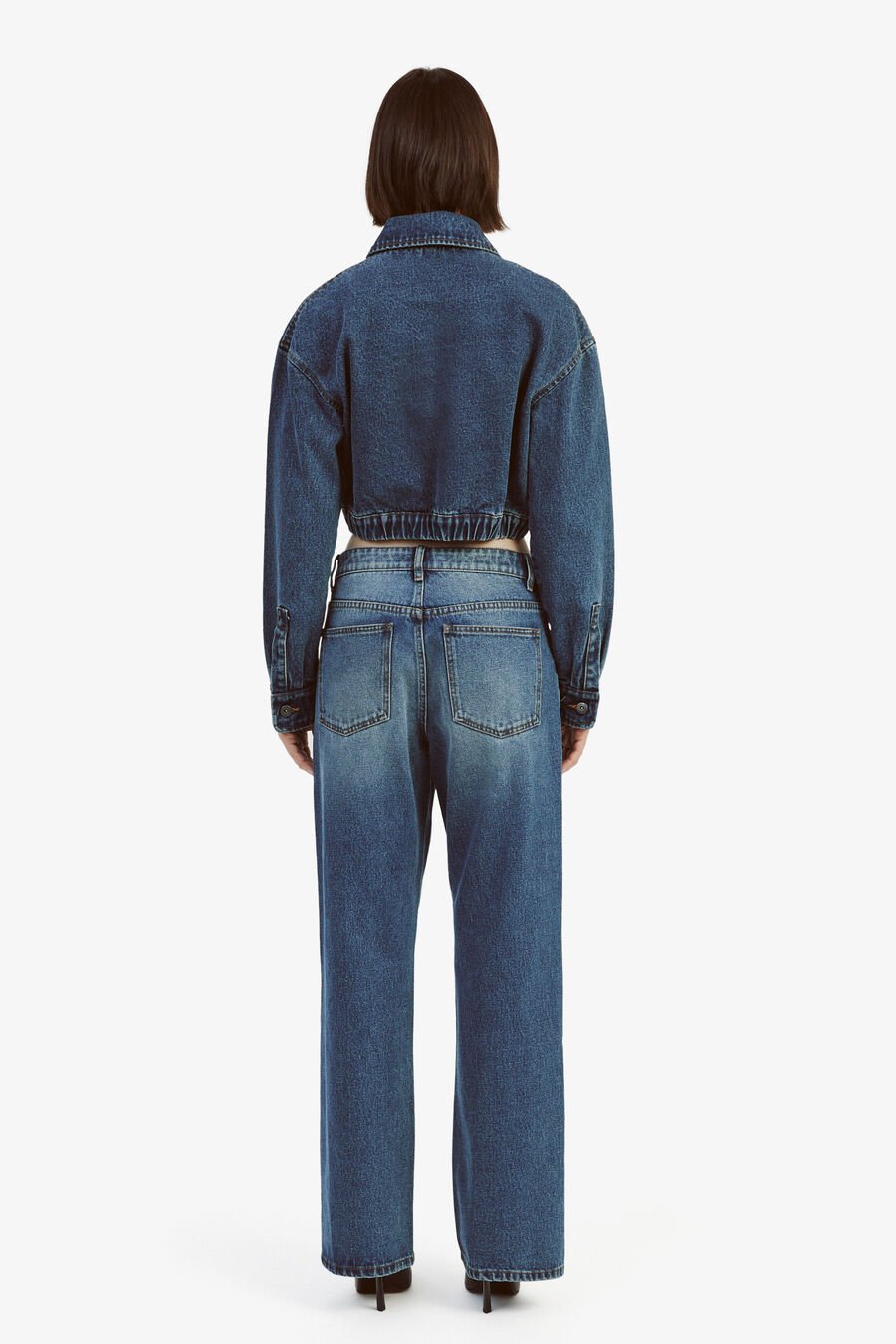 Cropped Bomber Denim Jacket