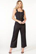 LINEN BUCKLE JUMPSUIT in colour CAVIAR