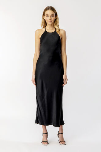 MILA COWL BACK SLIP DRESS in colour CAVIAR