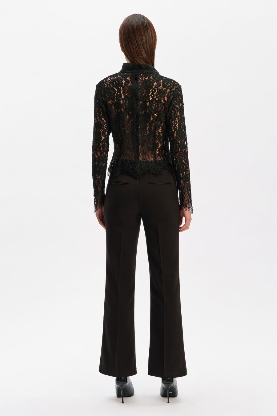 REMLY BUTTON FRONT LACE TOP in colour Black