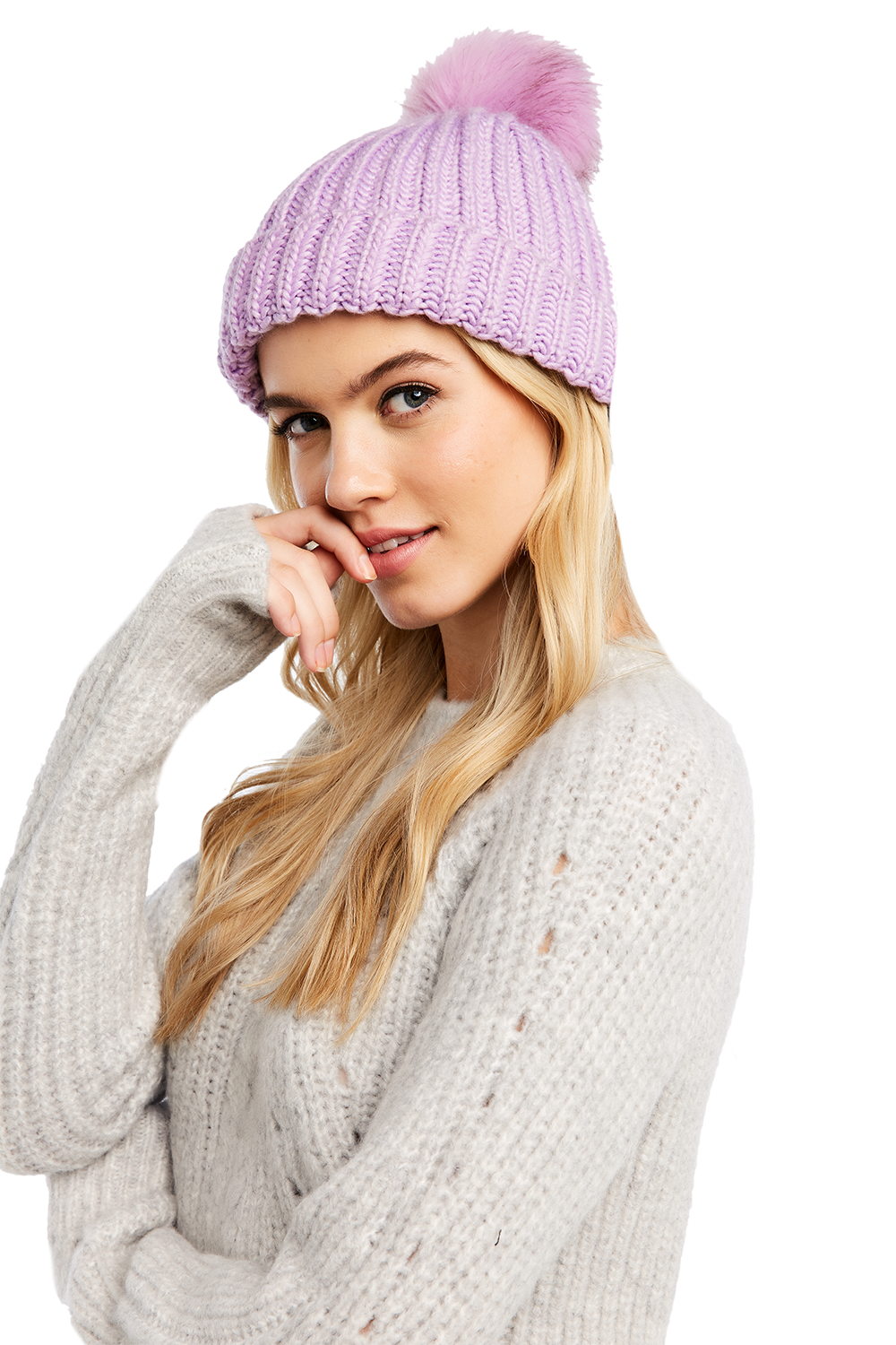 Pom Pom Beanie in Lilac | Bardot
