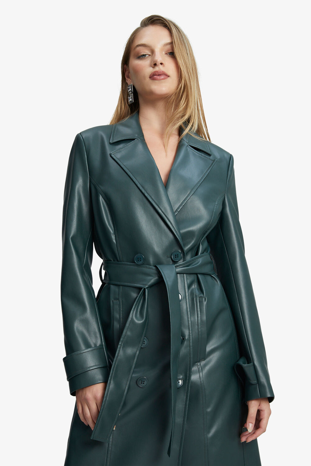 VEGAN LEATHER TRENCH COAT in colour JASPER