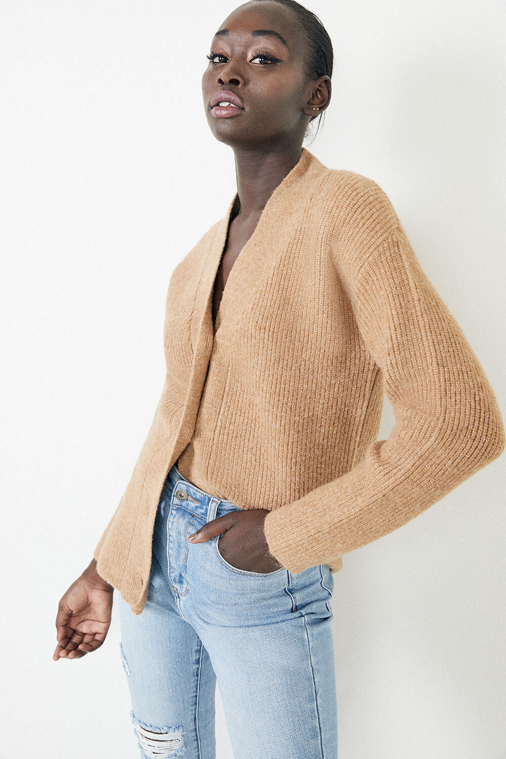 Maya Slouchy Cardigan in Oatmeal | Bardot