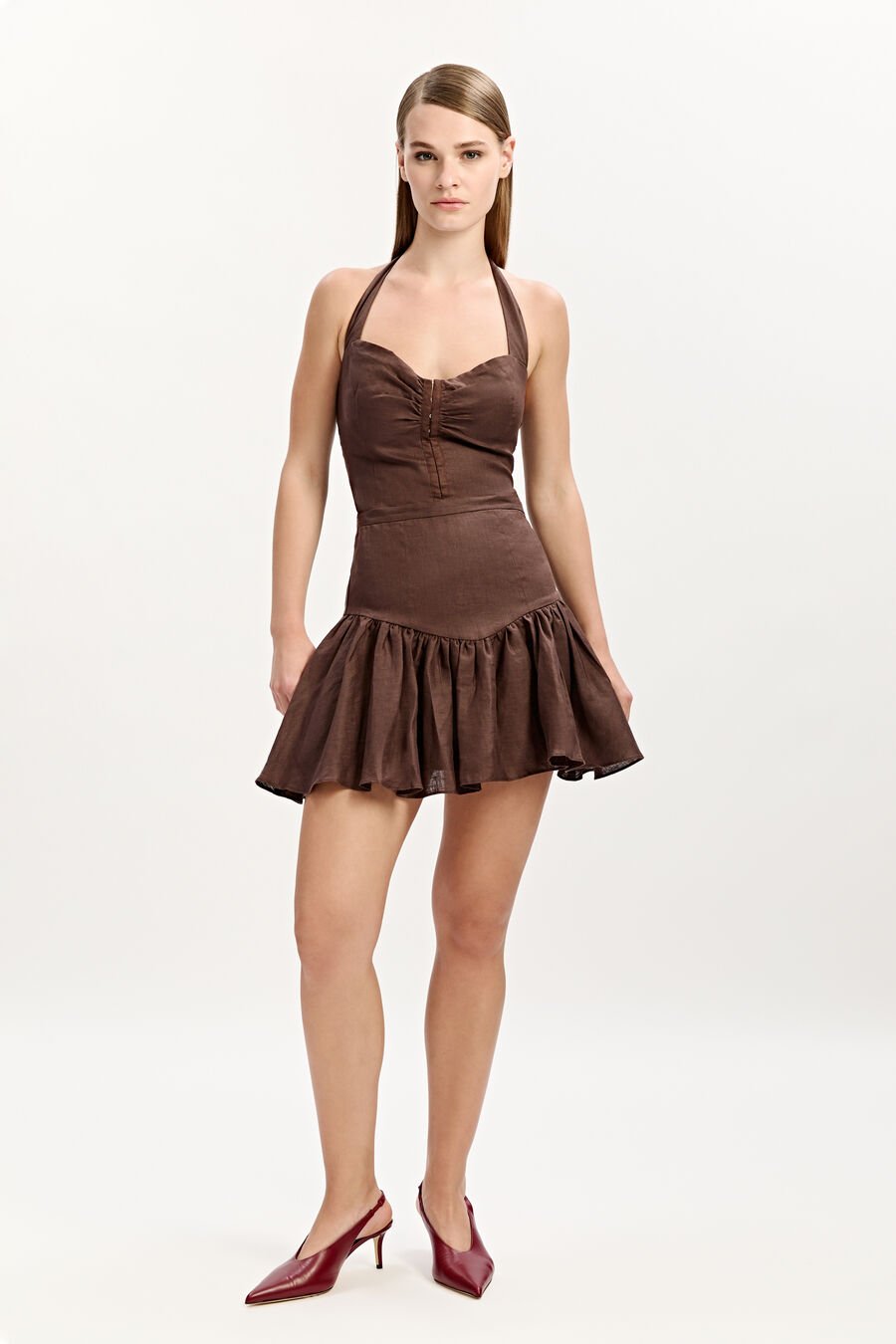 AMORETTE LINEN MINI SKIRT in colour CHOCOLATE