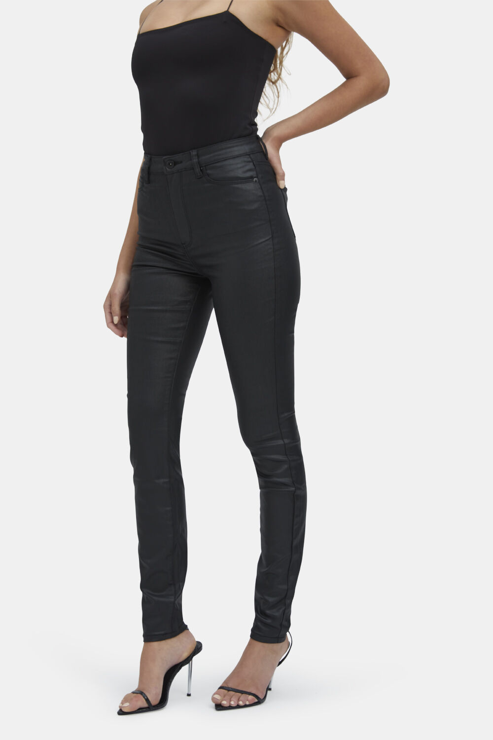 KHLOE HI TALL COATED JEAN in colour JET BLACK