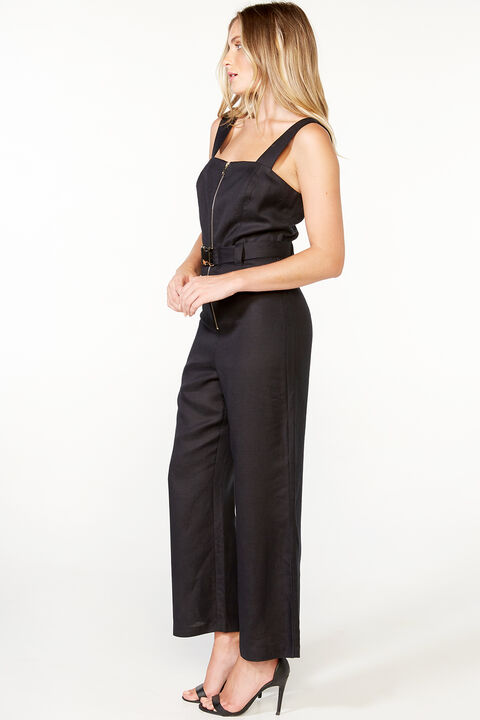 LINEN BUCKLE JUMPSUIT in colour CAVIAR