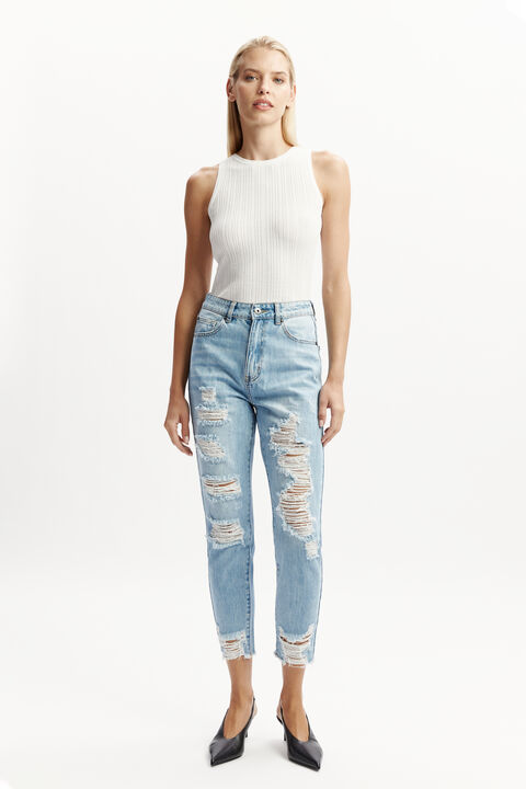 THE MUM JEAN in colour DUSTY BLUE