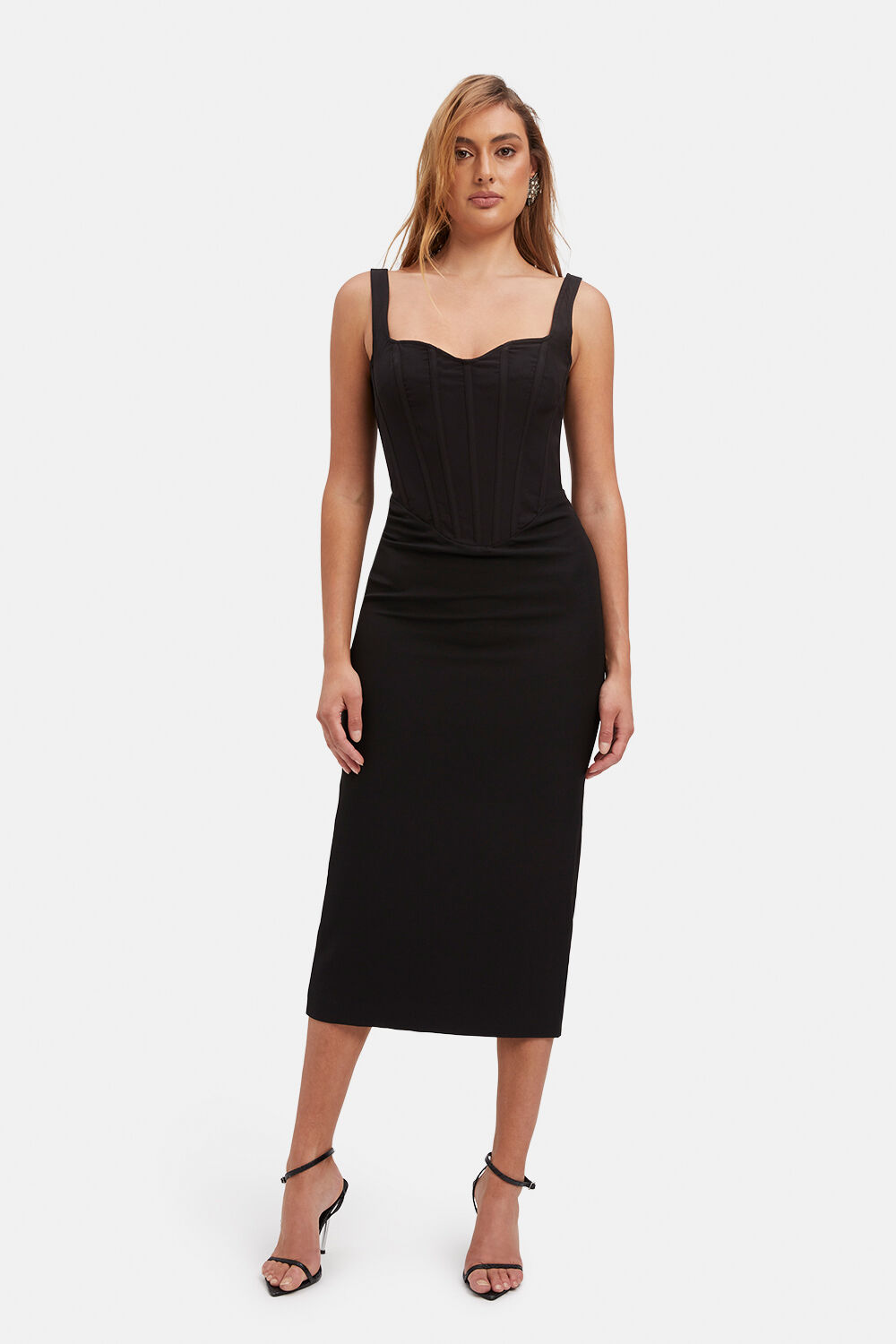 FITTED CORSET MIDI DRESS in colour CAVIAR