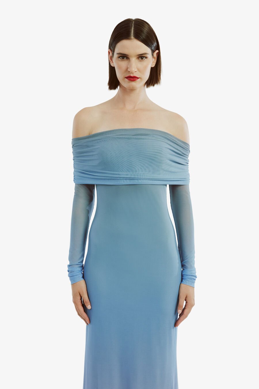 SAPHIA MESH MAXI DRESS in colour BLUE/PINK