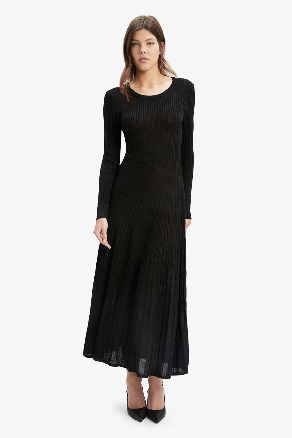 Rina Pleated Knit Dress in colour CAVIAR