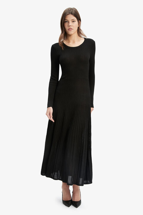 Rina Pleated Knit Dress in colour CAVIAR