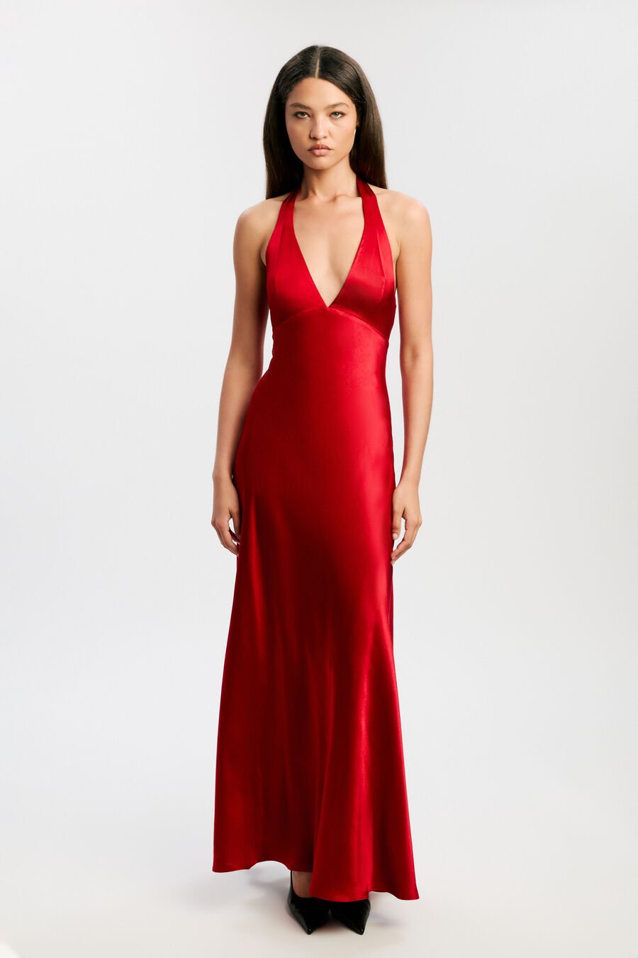 MAGDALENE HALTER DRESS in colour DEEP RED