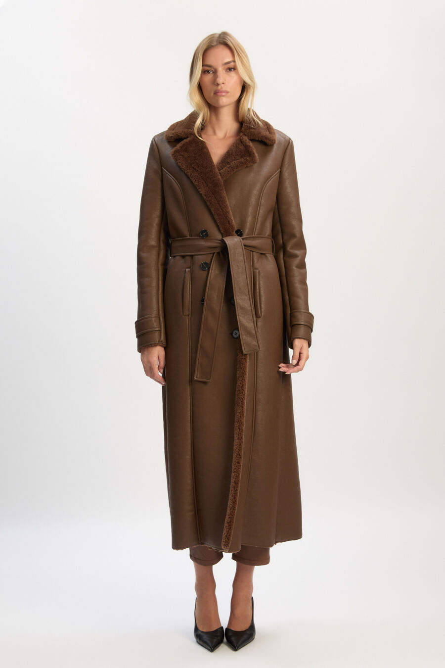Vegan Leather Shearling Coat