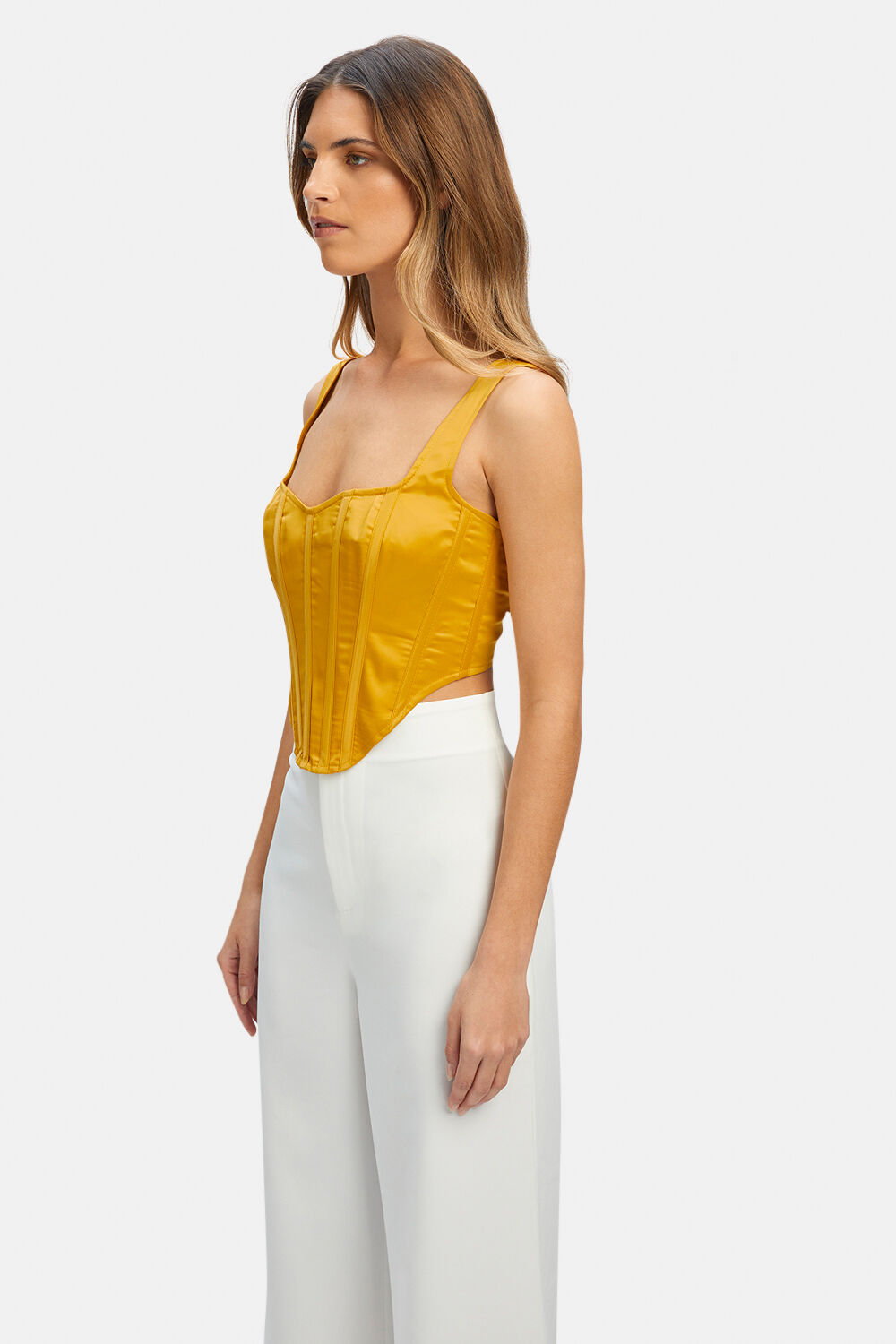 SATIN CORSET BUSTIER in colour PALE MARIGOLD