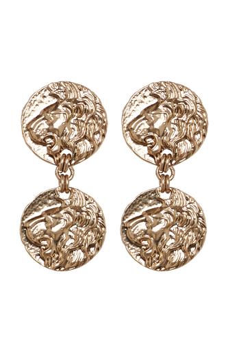 LION DOUBLE DROP EARRINGS in colour GOLD EARTH