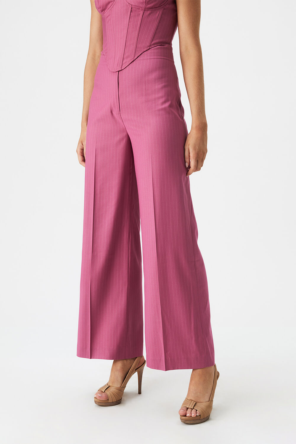 HIGH WAIST PIN STRIPE PANT in colour WILD ORCHID