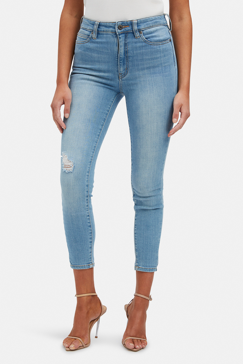 KHLOE HI CROP RIP JEANS IN LIGHT DENIM